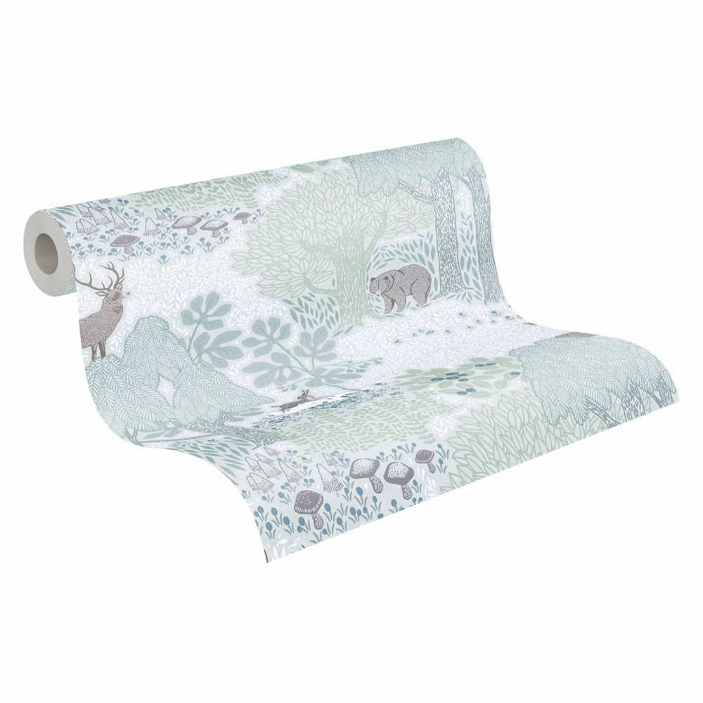 Waldtapete Vlies Waltiere Bären und Hirsche glatt matt grün 771331-8-771331