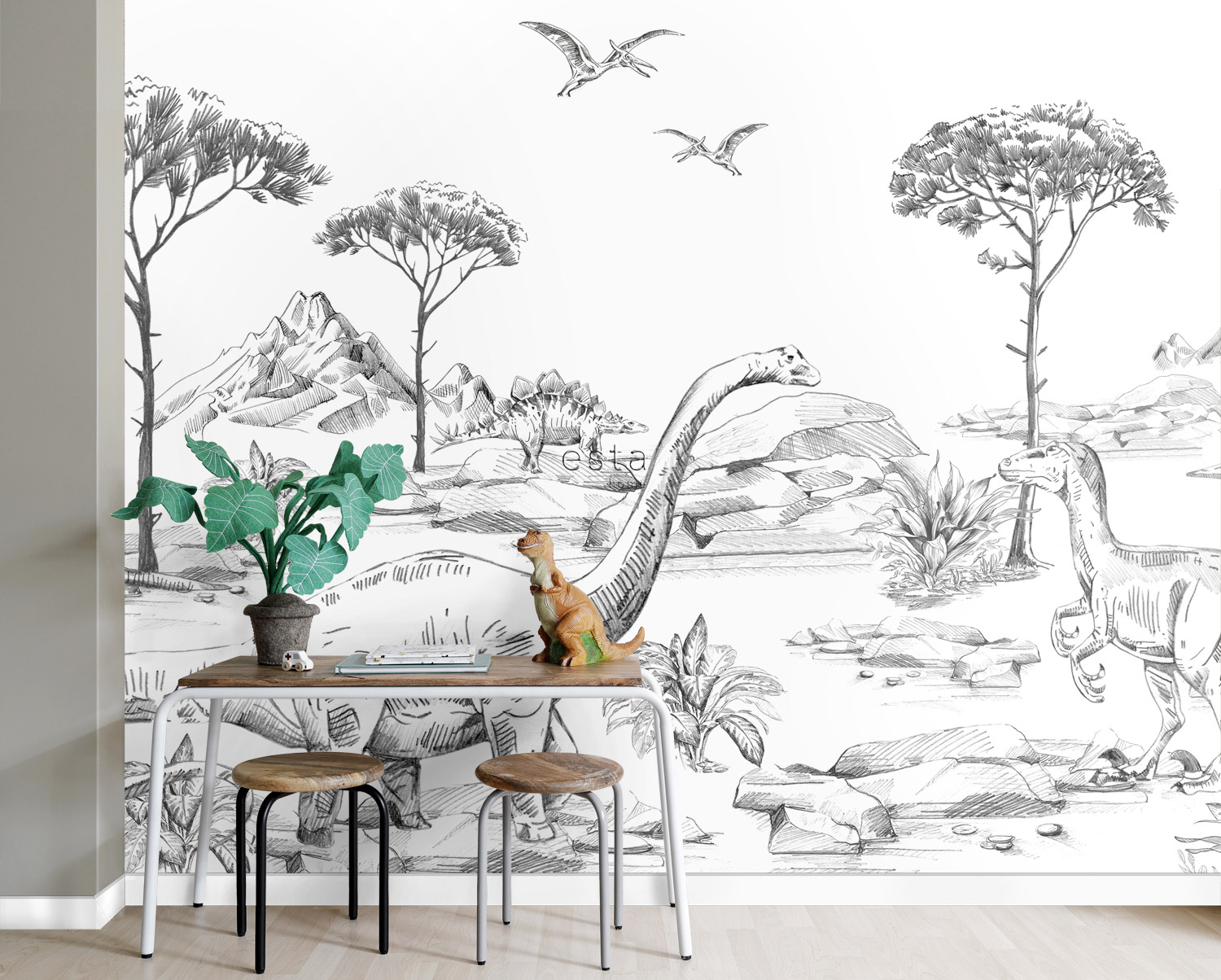 Dino Wandbild schwarz weiß 300 x 279 cm 159063