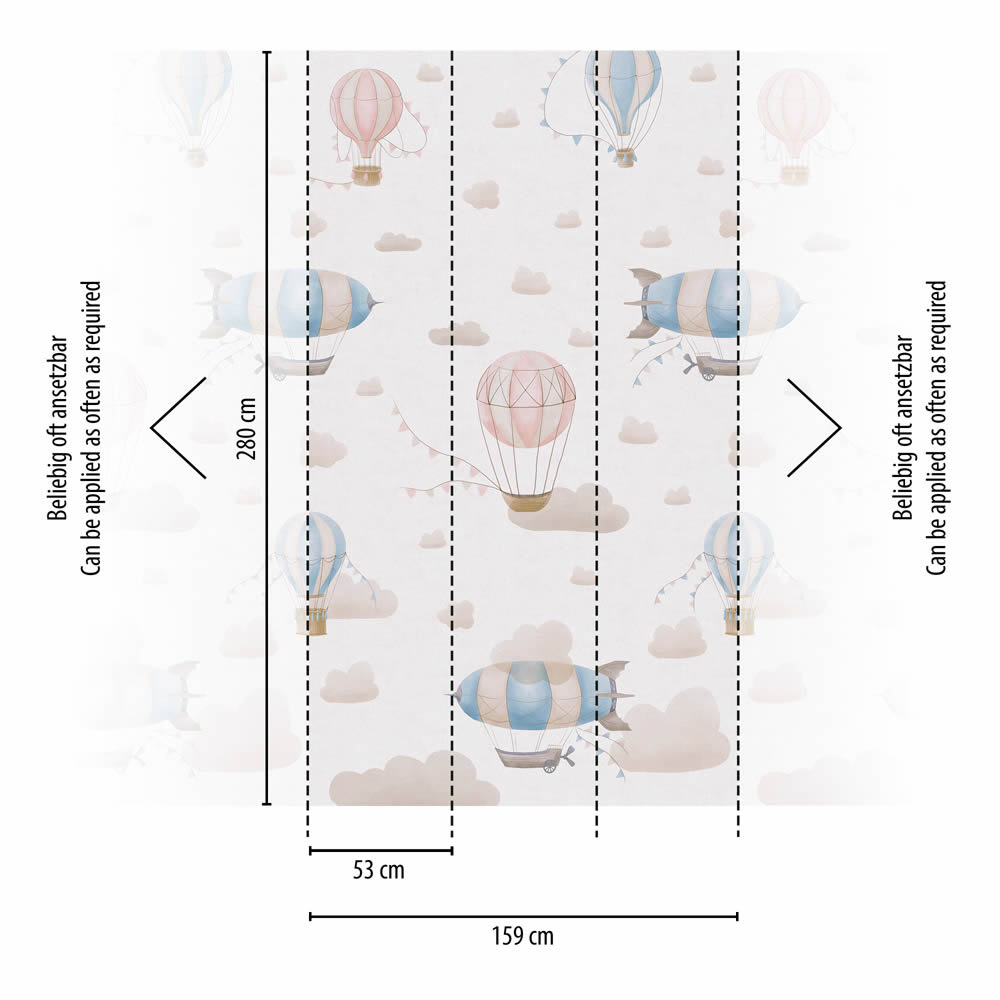 Wandbild Heißluftballon Zeppelin Wolken rosa beige blau 770611-8-770611