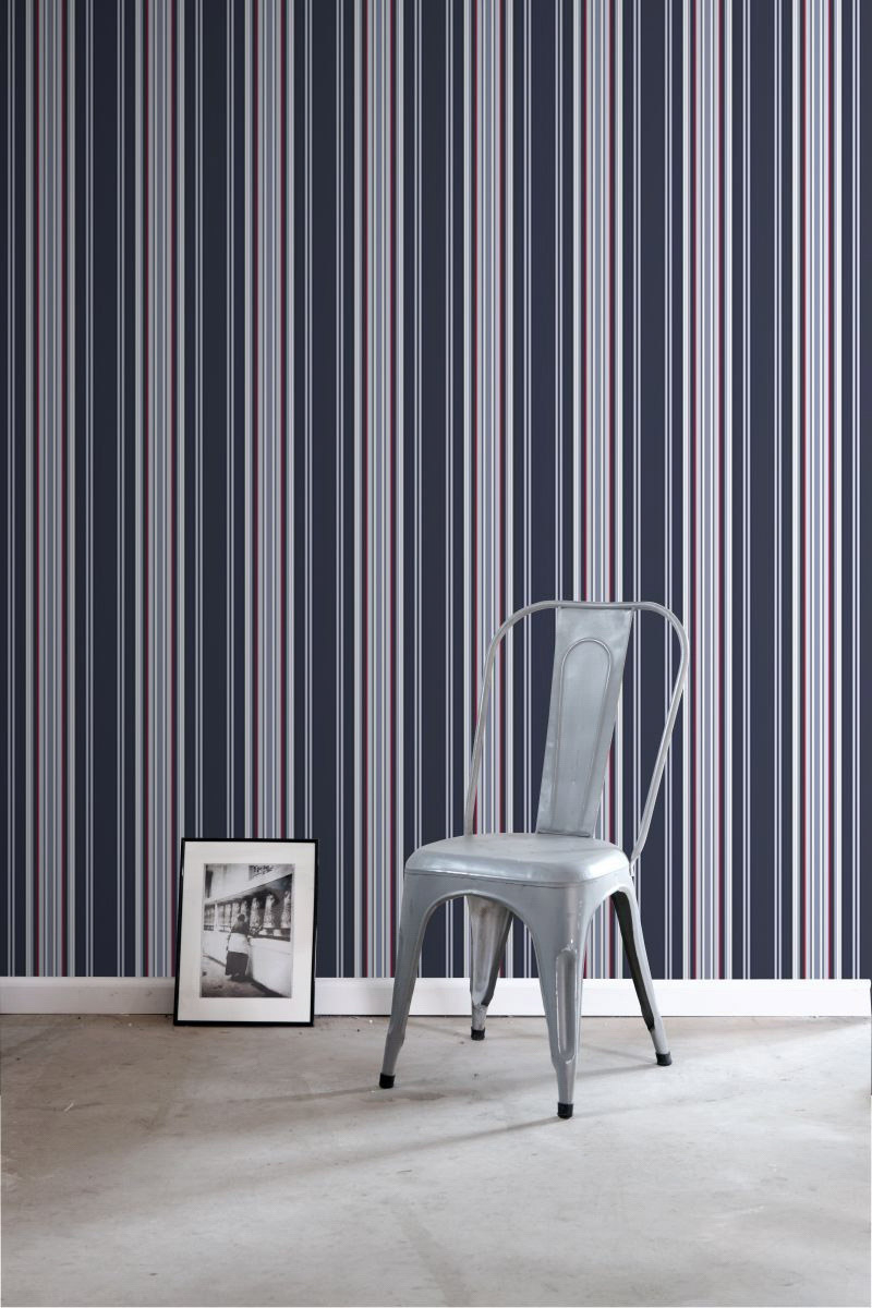 Marine Streifen Tapete navy rot Vlies 136419