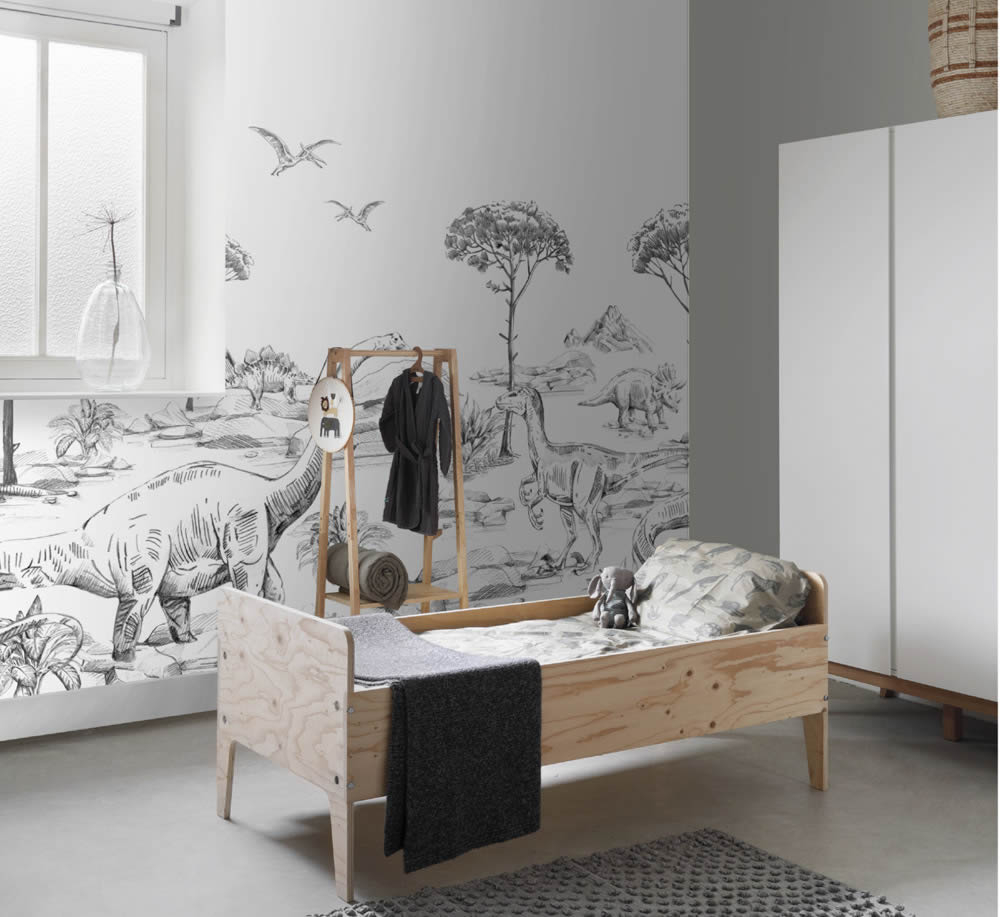 Dinosaurier Steinzeit Wandbilder schwarz und weiß Woodland Rasch Textil 159063