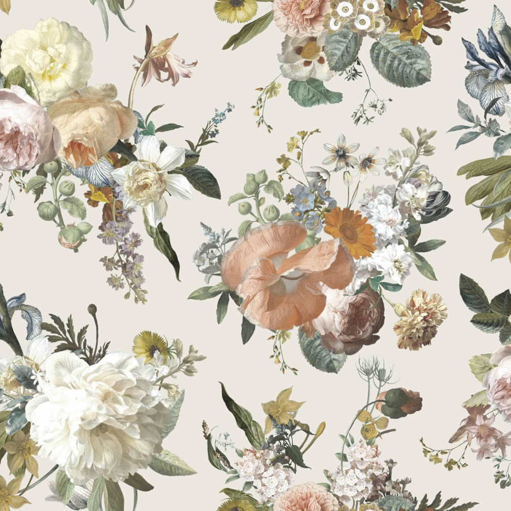 Tapete Romantische Blumen vintage beige Vlies 139544