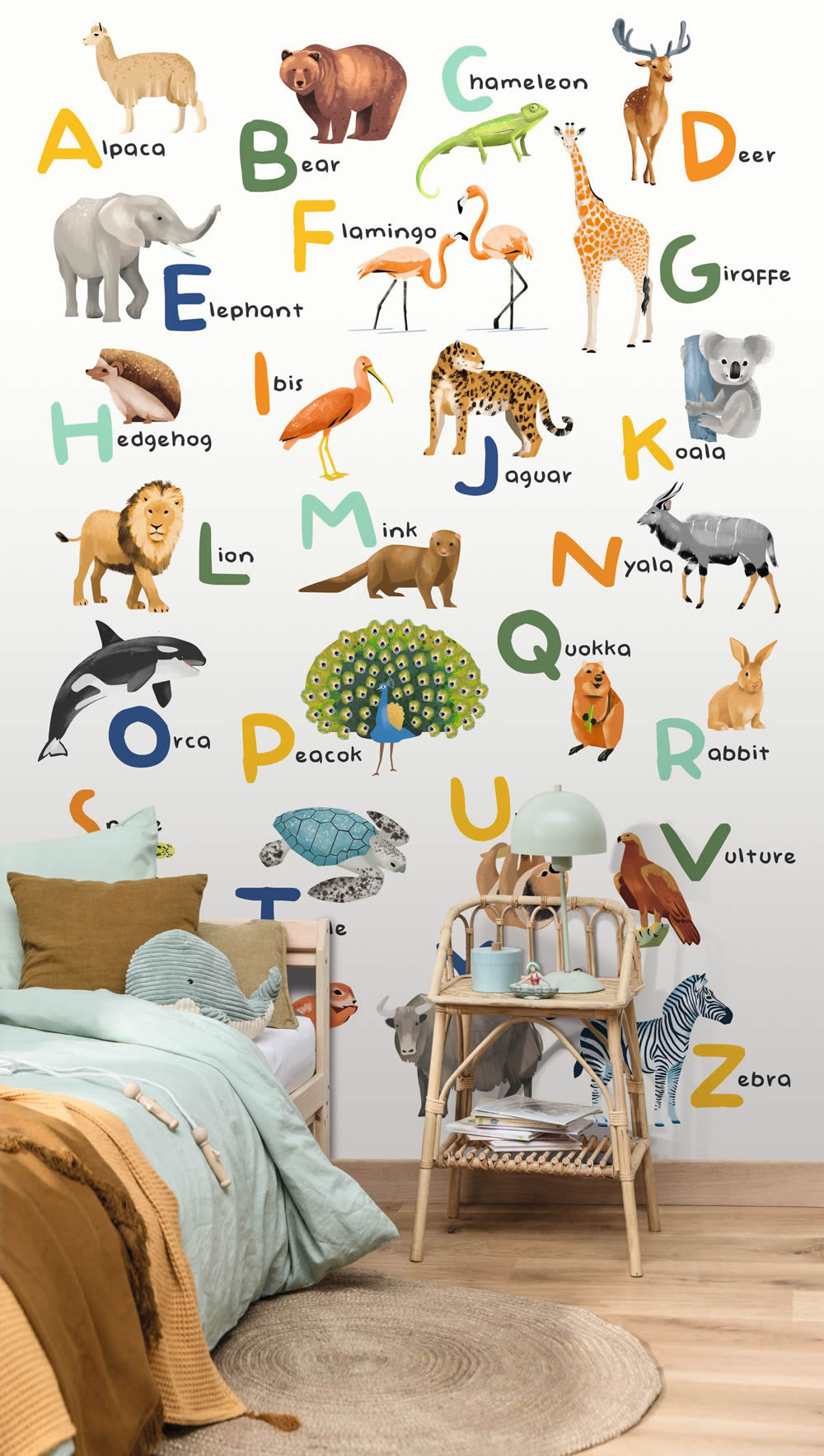 Wandbild M Zootiere Alphabet Schildkröte Bär Hirsch Les Minis Mondes Caselio MNM105857003-36-MNM105857003