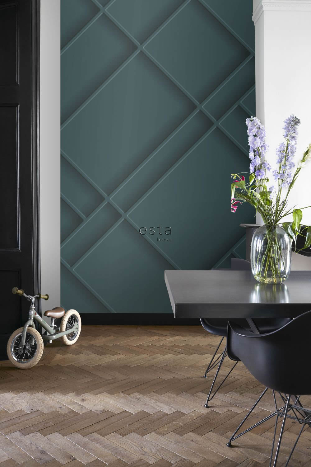 Holzpaneel Wandbild petrolblau Vlies 200 x 279 cm 158964