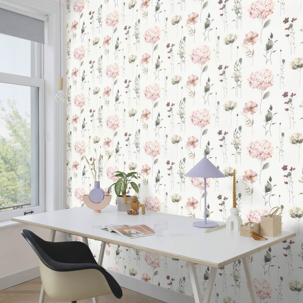 pastel-colored watercolor look flowers non-woven wallpaper Pink Kids World Rasch 300642_L-7-300642.1M