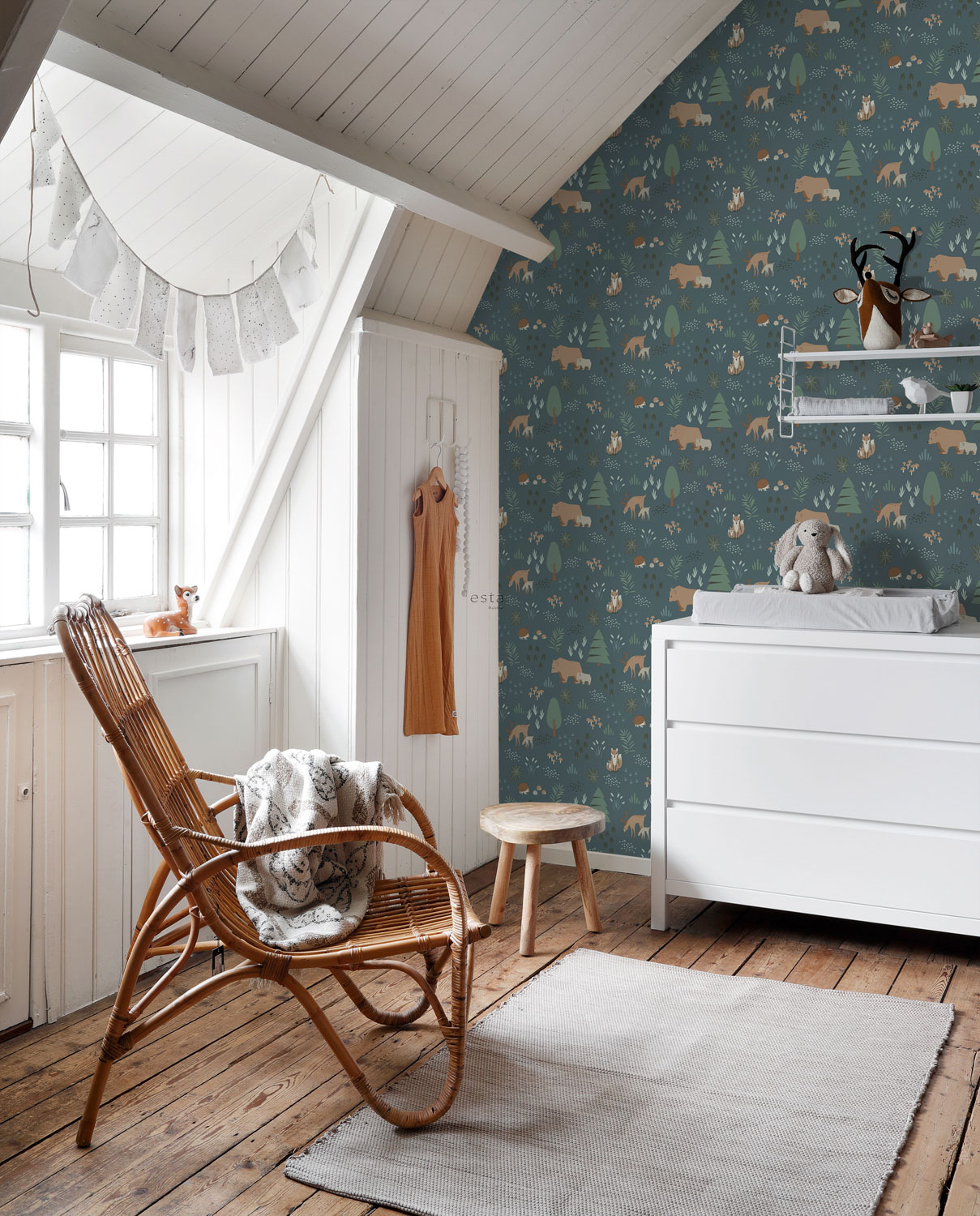 Tapete Waldtiere Vlies vintageblau 139248