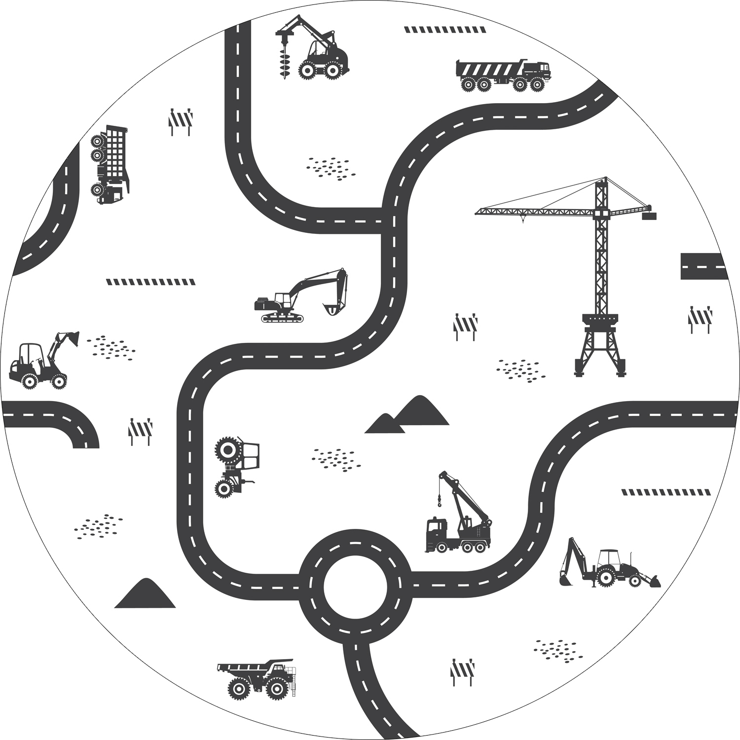 Wandbild Baustelle Straßen schwarz weiß 70 cm 159067