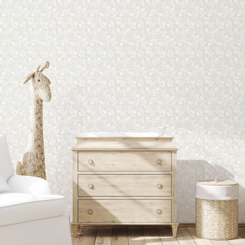 Gray non-woven wallpaper leaf pattern Tiny Tots 2 Essener G78380-28-G78380.1M