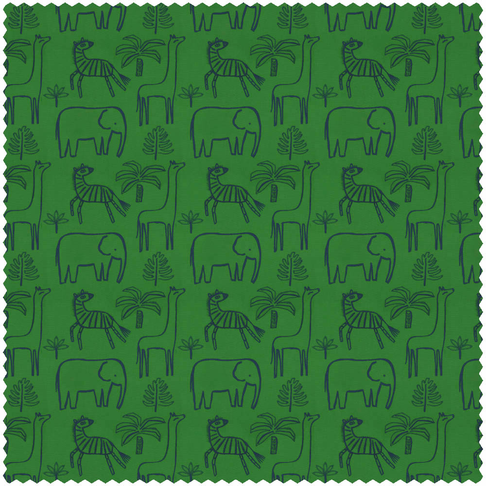 Stoff Jungletiere Palmen Zebra Giraffe Elefant grün HLTF133538
