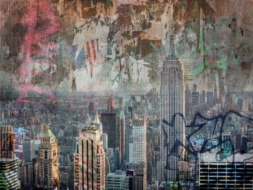 Wandbild 371 x 280 cm Skyline Graffiti Stadt 7 Bahnen ML3701