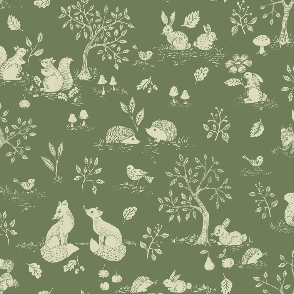 Eichhörnchen im Wald Vliestapete waldgrün Grönhaga Rasch Textil 044131-23-044131.1M