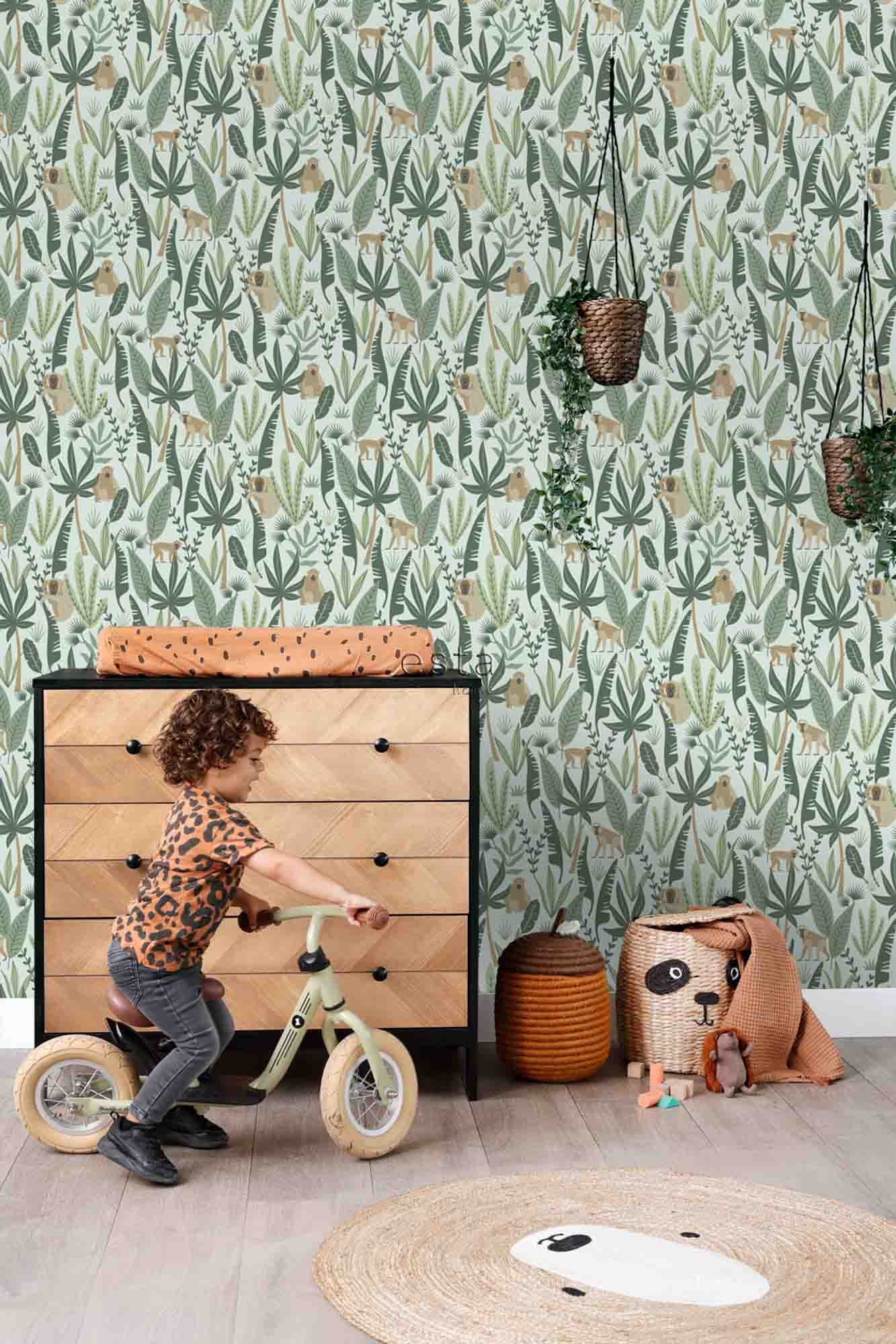 Dschungeltapete Affen mintgrün dunkelgrün 139073