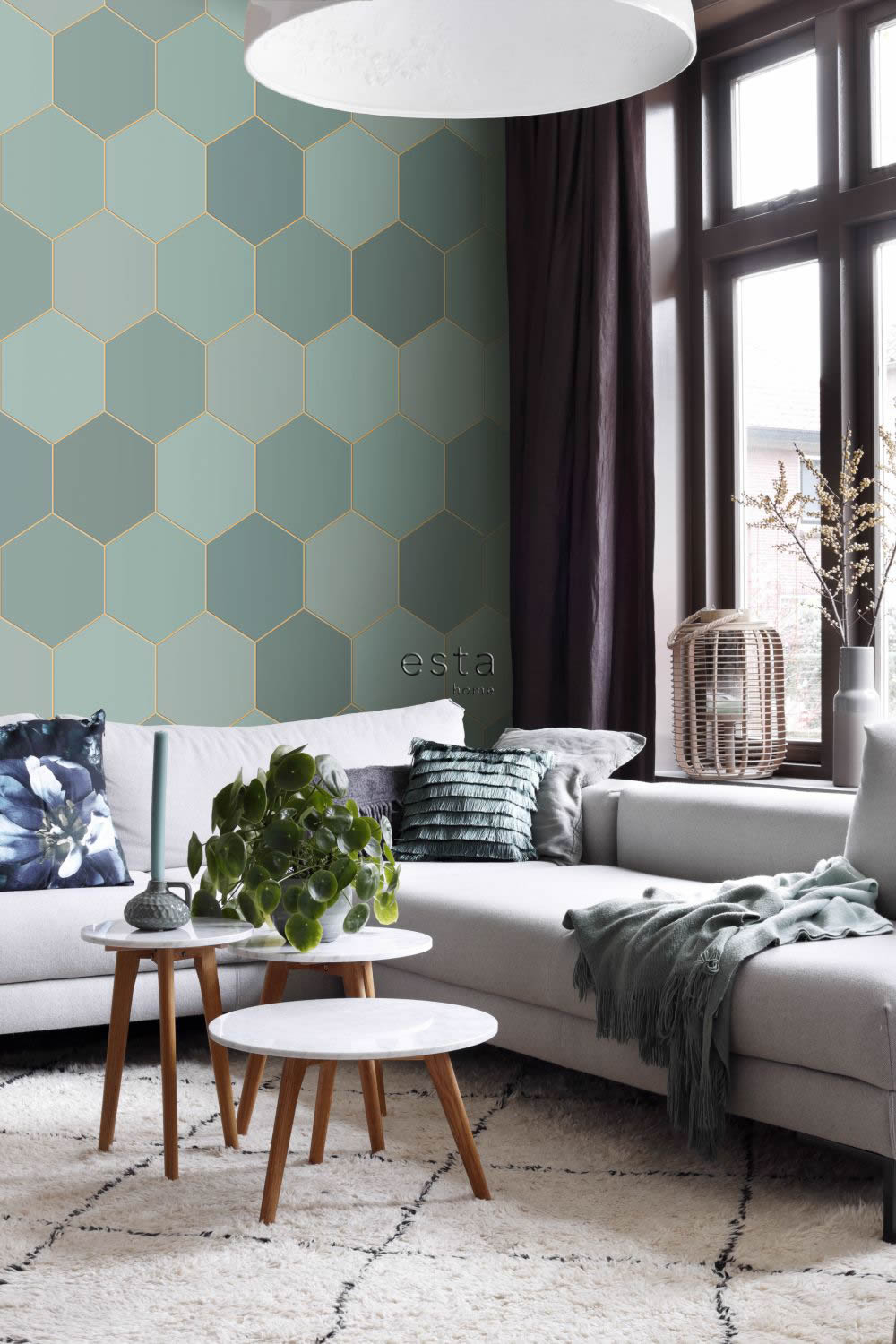 Waben Wandbld geometrisch petrol Vlies 150 x 279 cm 158958