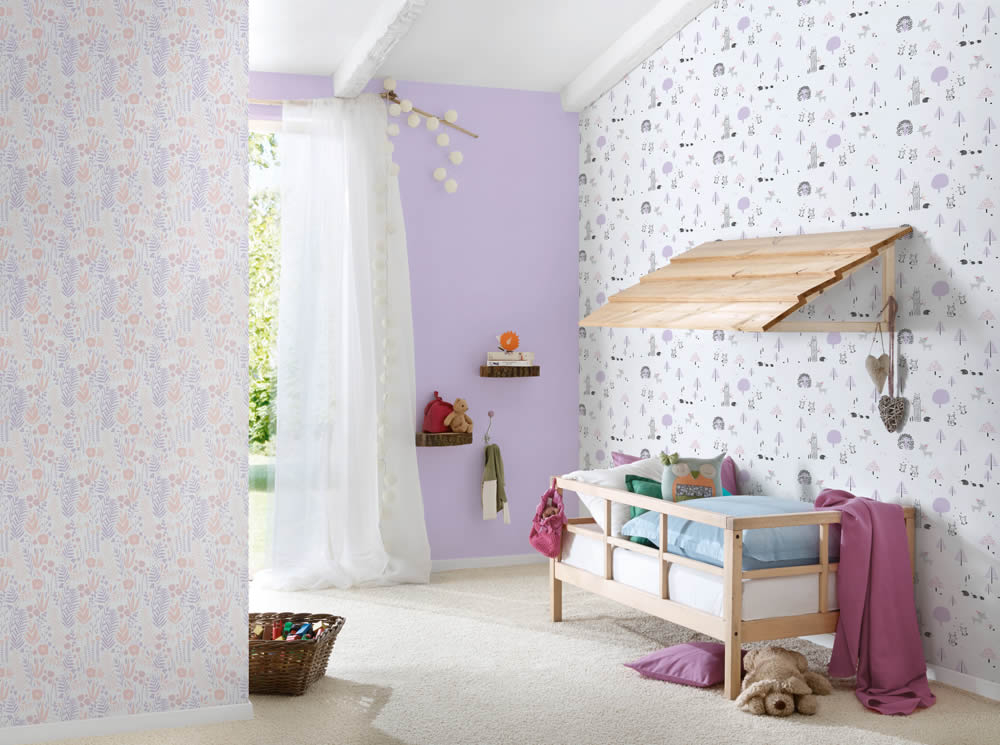 leaf motif purple and pink non-woven wallpaper Little Love AS Creation 381181-8-381181.1M