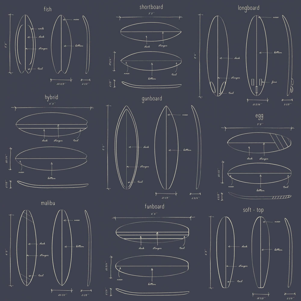 Non-woven wallpaper surfboards blue-23-128871.1M
