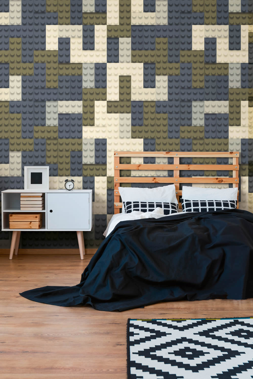 Wandbild Vlies Logosteine Camouflagemuster blau grün 770651-8-770651