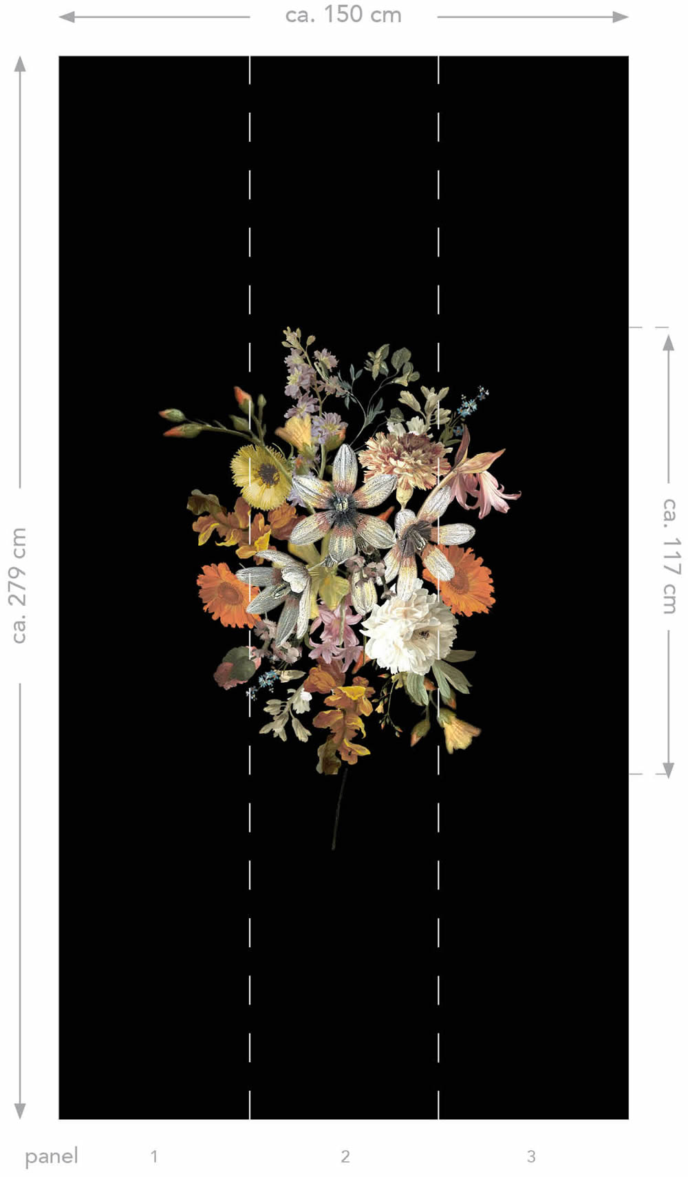 Wandbild Blumenstillleben schwarz 150 x 279 cm 159215