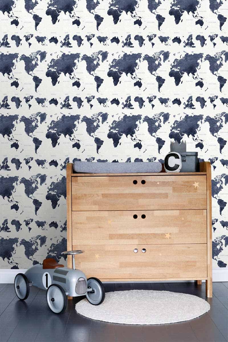 Weltkarten Tapete Vintage dunkelblau Vlies 138972