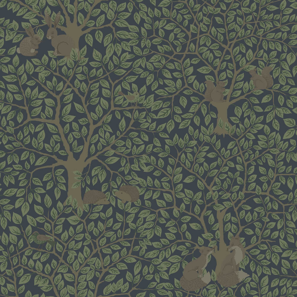 Blätter und Tiere Vliestapete dunkelblau und grün Grönhaga Rasch Textil 044115-23-044115.1M