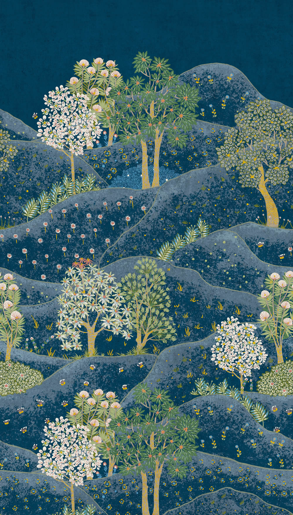 Fototapete 159 x 280 cm Wald Hügel Berg Baum blau ML1802