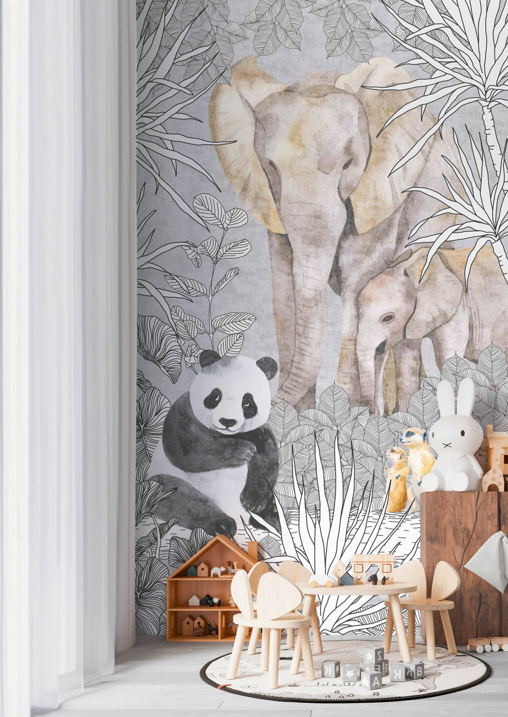 Wandbild Dschungel Vlies Wildtiere Panda glatt beige 770701-8-770701
