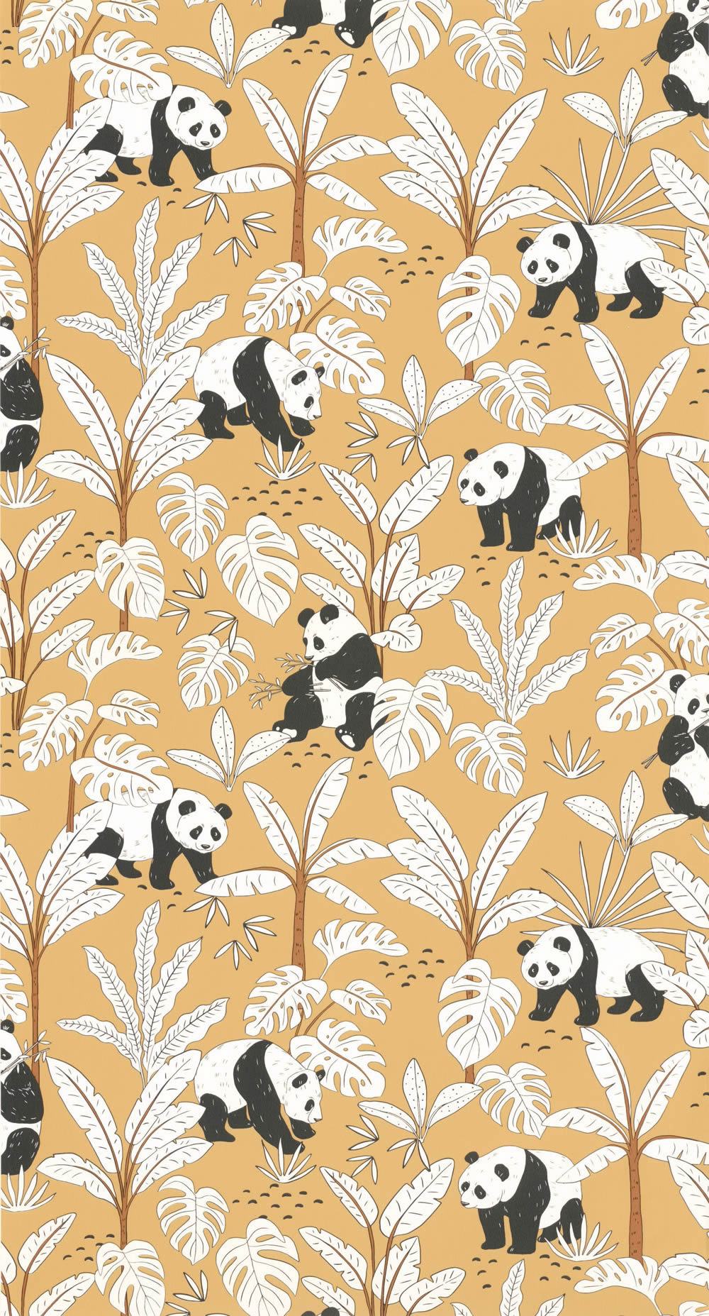Senfgelbe Tapete Pandas und Bambus Caselio - Autour du Monde Texdecor ADM103502020