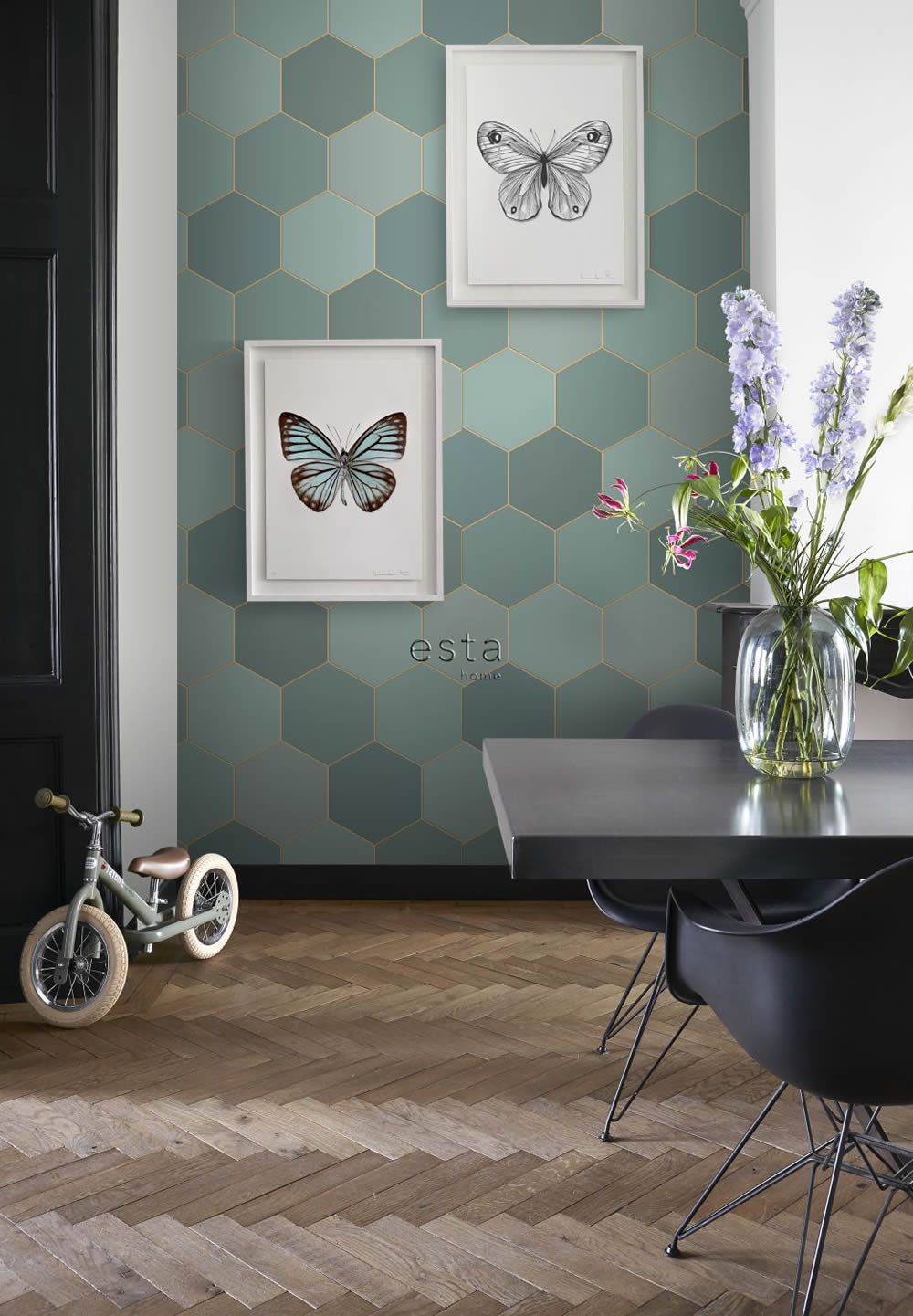 Waben Wandbld geometrisch petrol Vlies 150 x 279 cm 158958