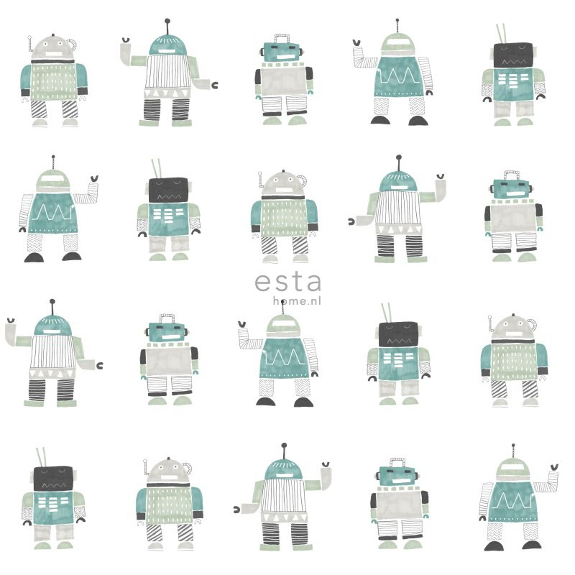 Roboter Tapete mintgrün blau Vlies 138938