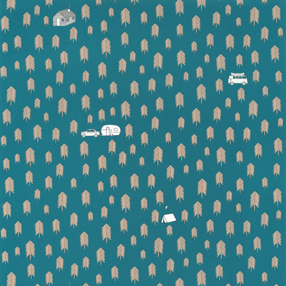 Non-woven wallpaper petrol forest Camping Our Planet OUP101976029-36-OUP101976029.1M