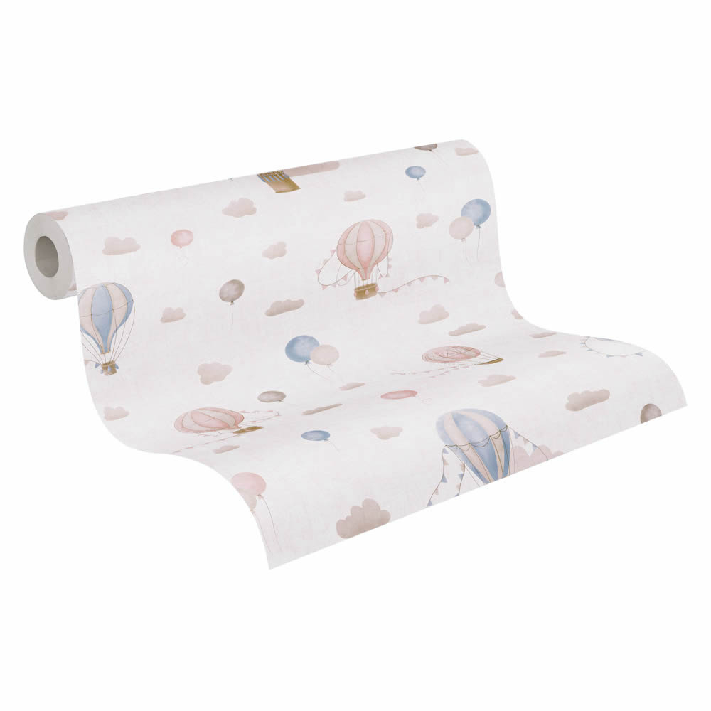 Vliestapete Heißluftballons Wolken Wimpelchen blau rosa 770771-8-770771