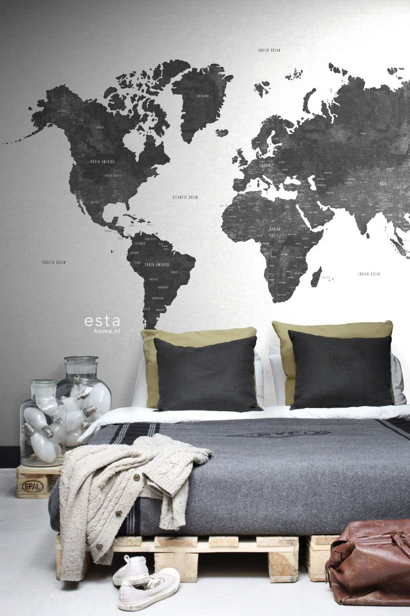 Wandbild Weltkarte schwarz weiß 279 x 279 cm 158854
