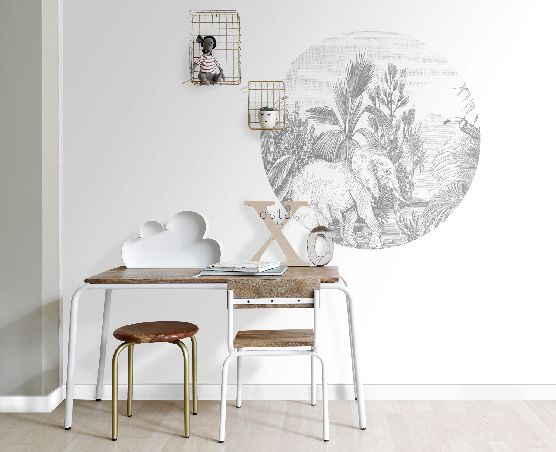 Dschungeltiere Wandbild rund grau 70 cm Vlies 159075
