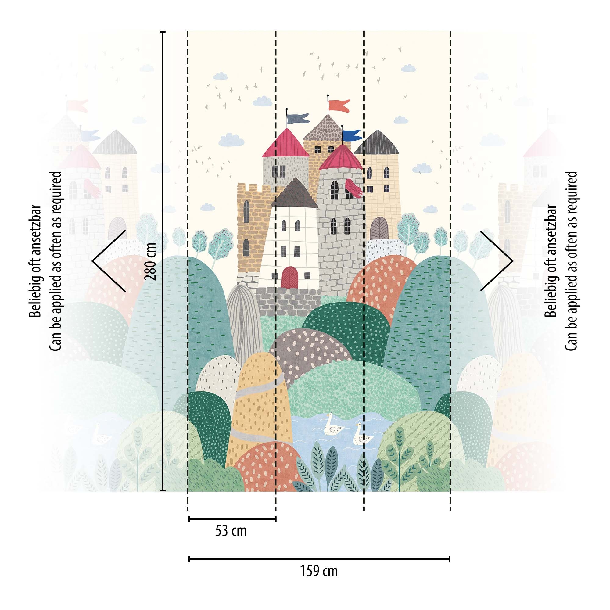 Wandbild Ritterburg Berge 159 x 280 cm 792889