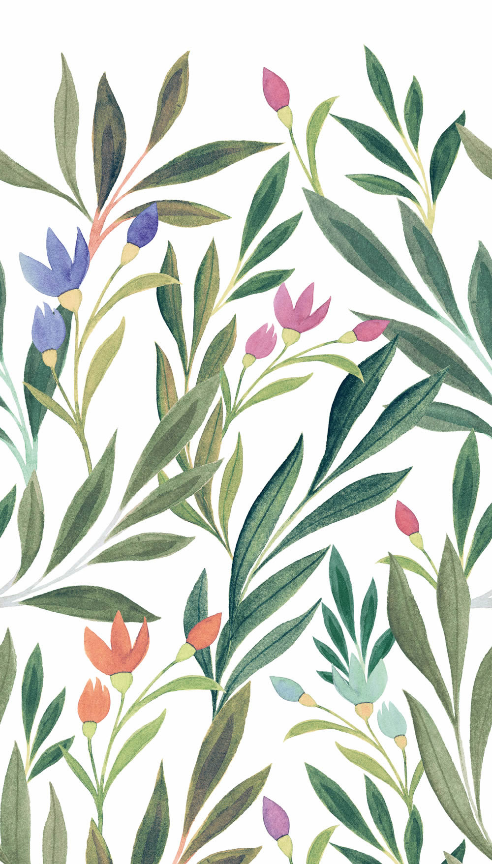 Wandbild 1,59 x 2,80 m Blumenranken Blätter blattgrün weiß A72801