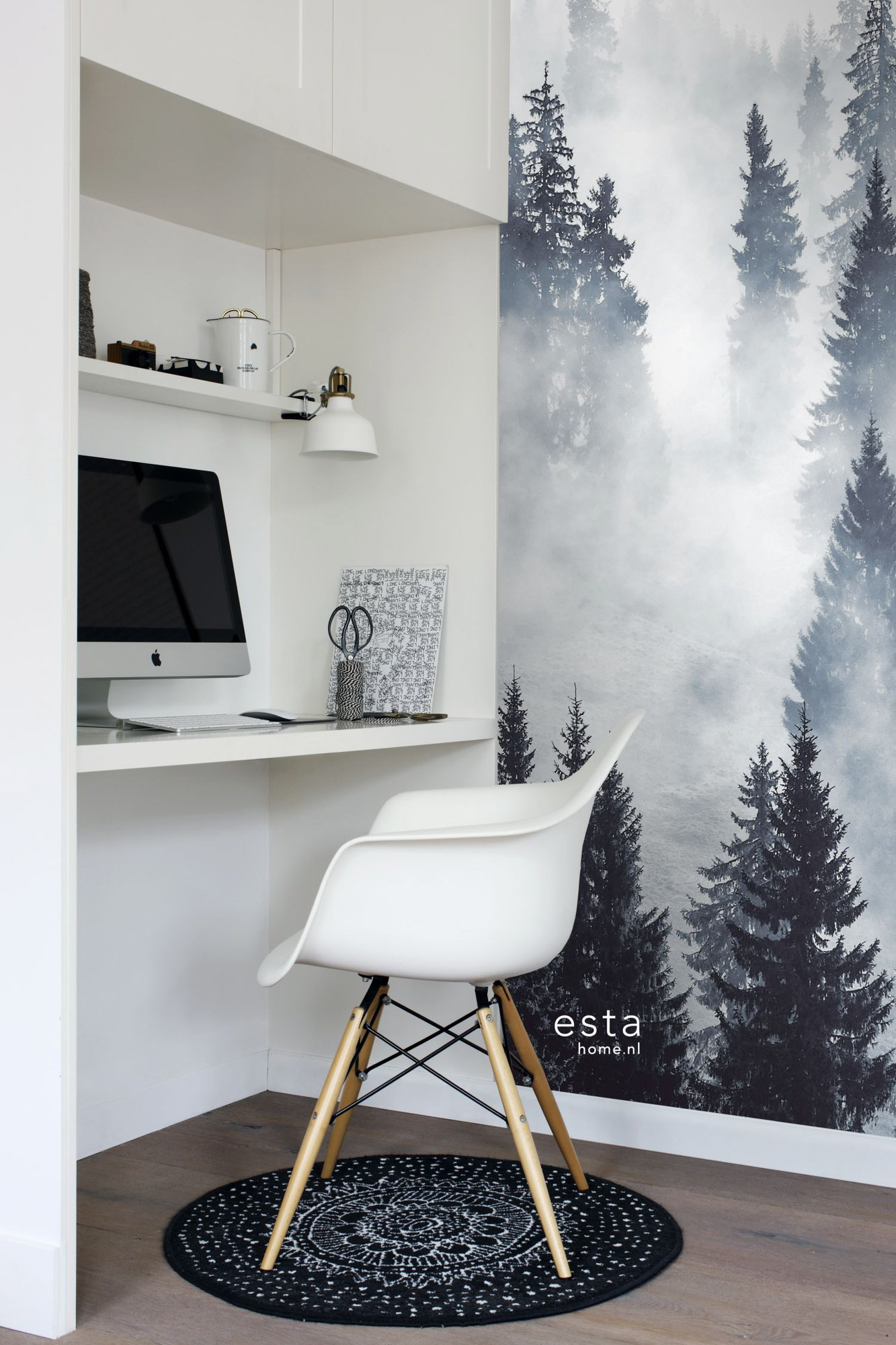 Wandbild Nebelwald Tannen blaugrau 186 x 279 cm 158909