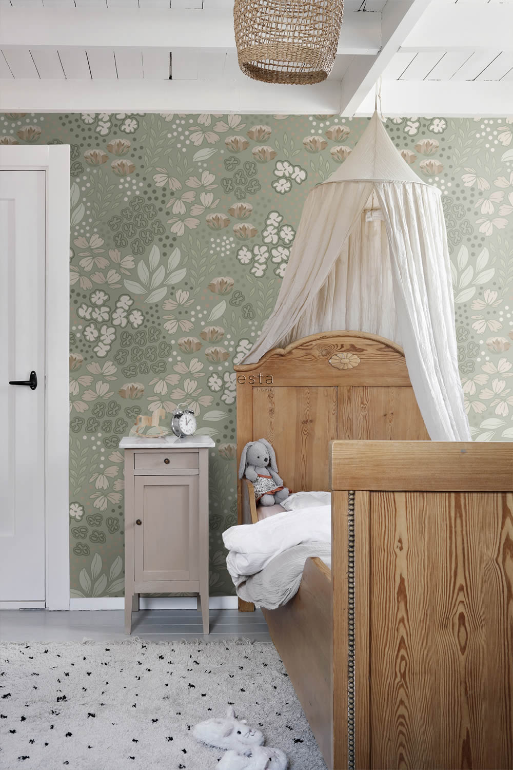 Wandbild Scandi Blütenmuster mintgrün 150 x 279 cm 159212