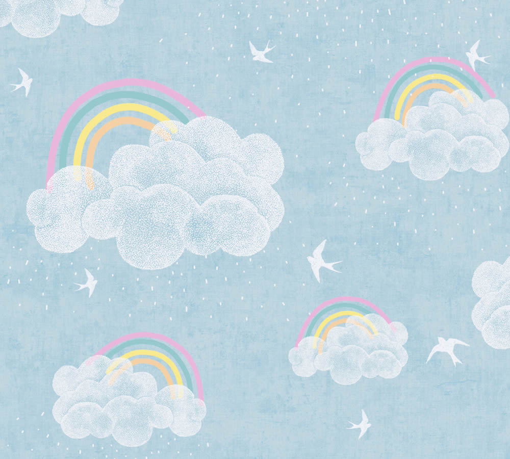 Regenbogen Wolken Vliestapete Schwalben Himmel blau 771441-8-771441