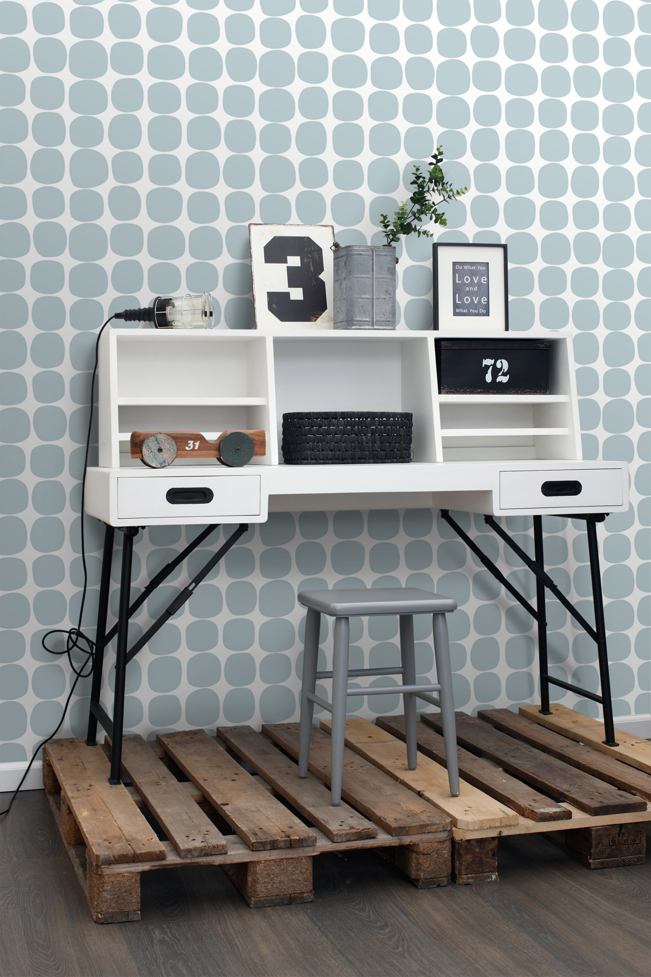 Tapete grafisch abgerundete Quadrate Scandi hellblau 139088