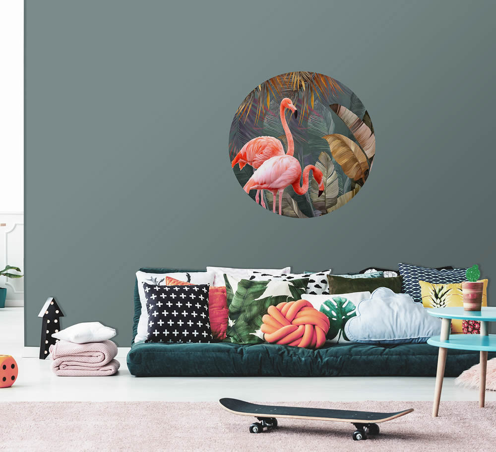 Wandbild rosa Flamingos tropisch vorgekleistert 100 x 100 cm
