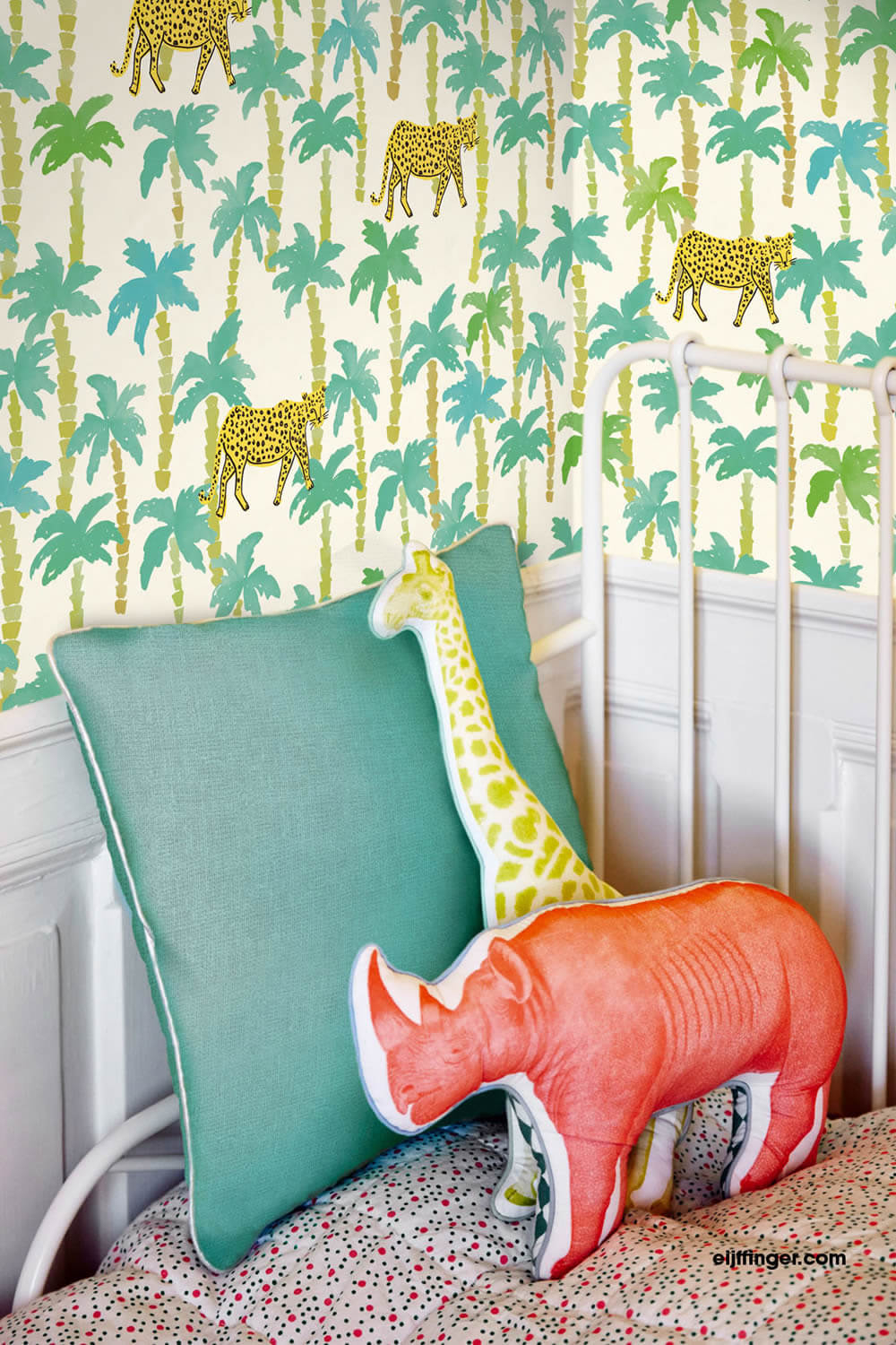 palm trees mural leopard white non-woven-55-383606