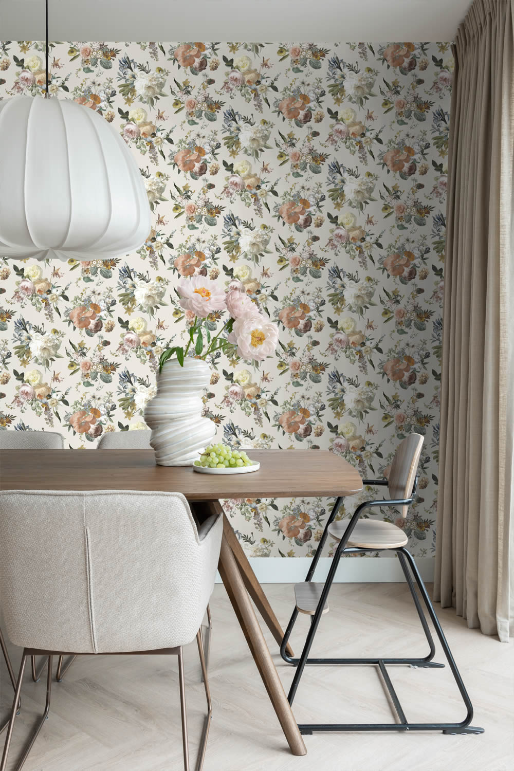 Tapete Romantische Blumen vintage beige Vlies 139544