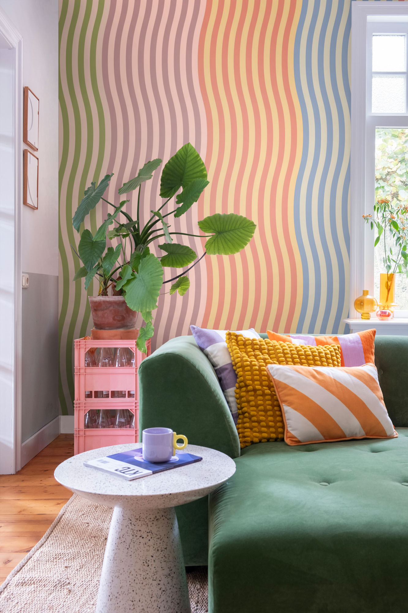 Wandbild Wellenmuster rosa orange blau 300 x 279 cm 159511