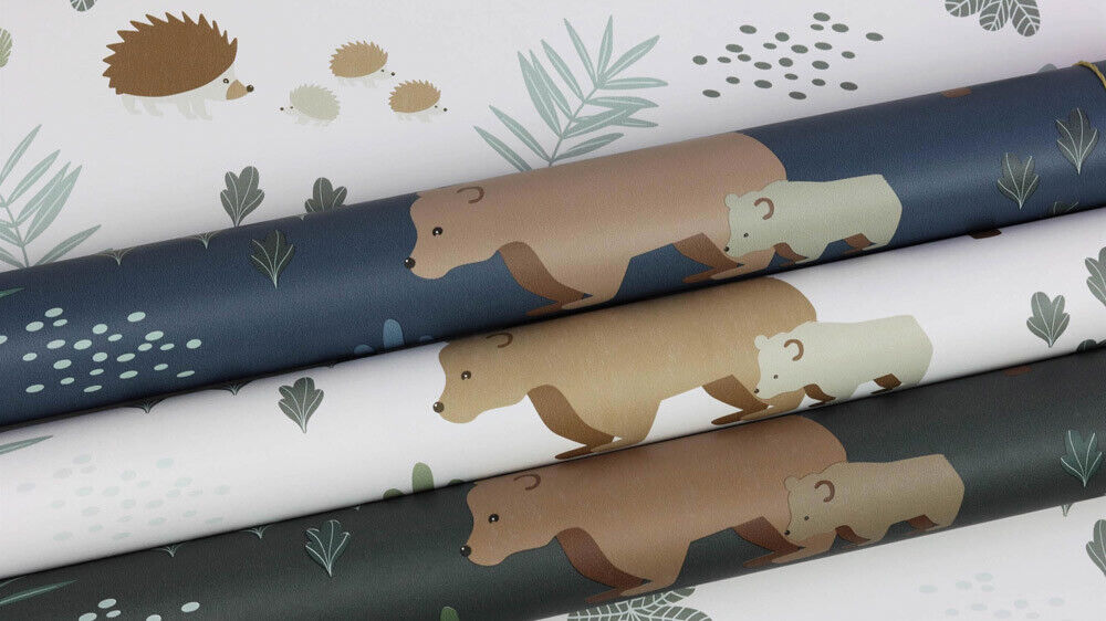 Bären und Rehe Weiß und mintgrün Vliestapete Woodland Rasch Textil 139247-23-139247.1M