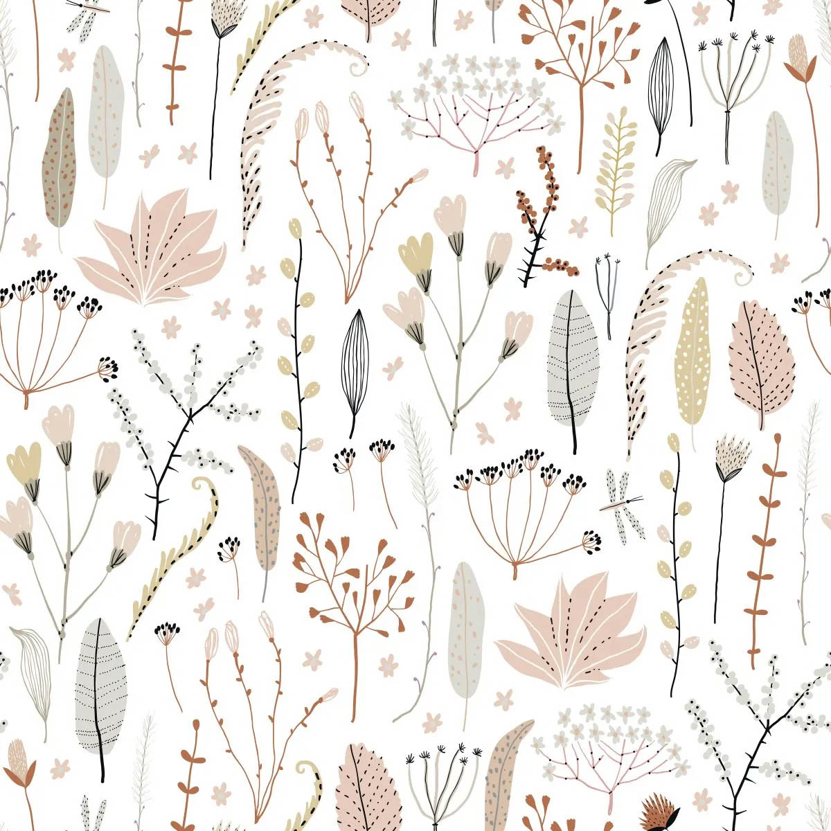 Skandinavische Blumentapete Zweige Naturmuster weiß beige
