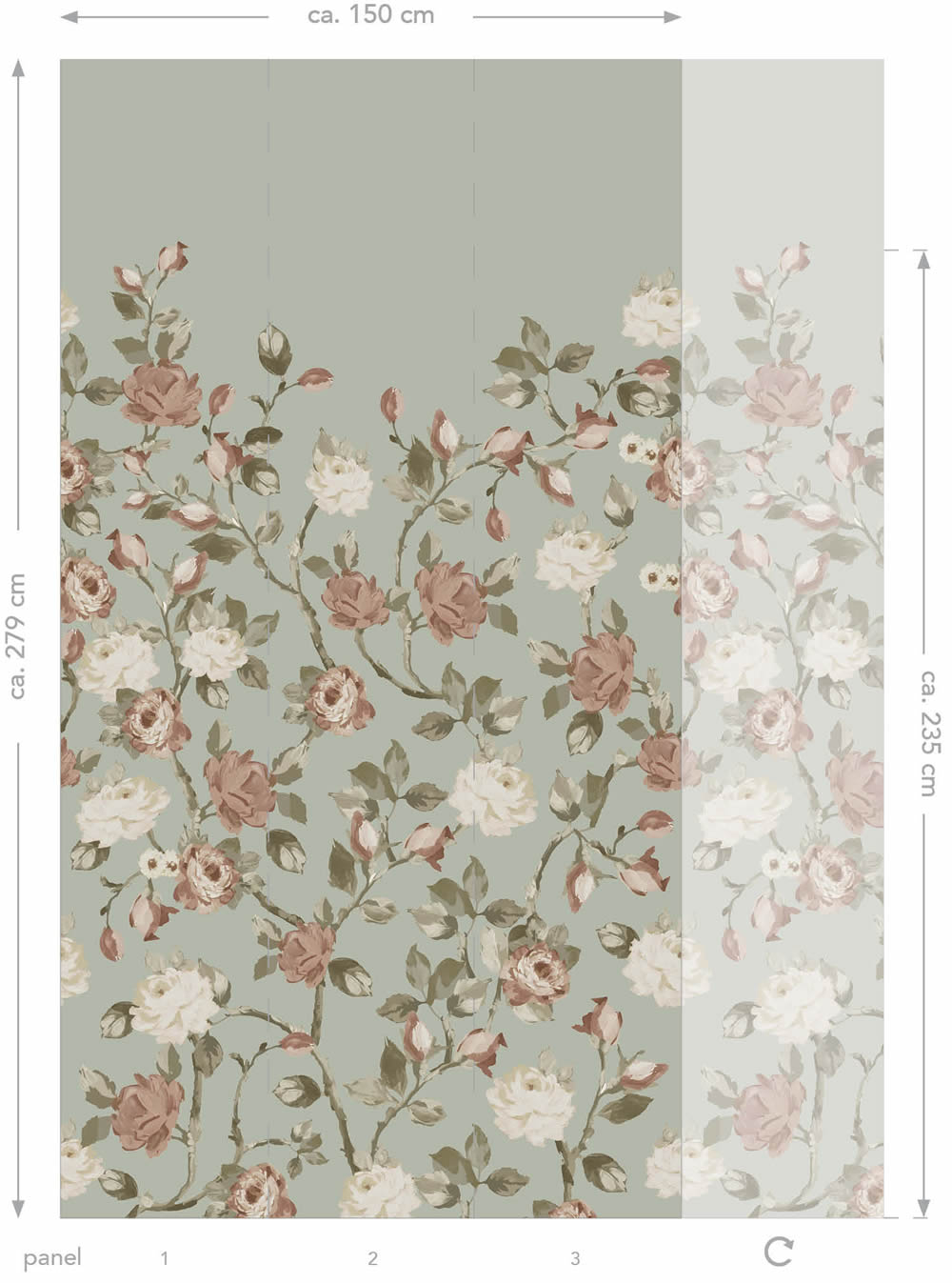 Wandbild romantische Blumen grün 150 x 279 cm 159213