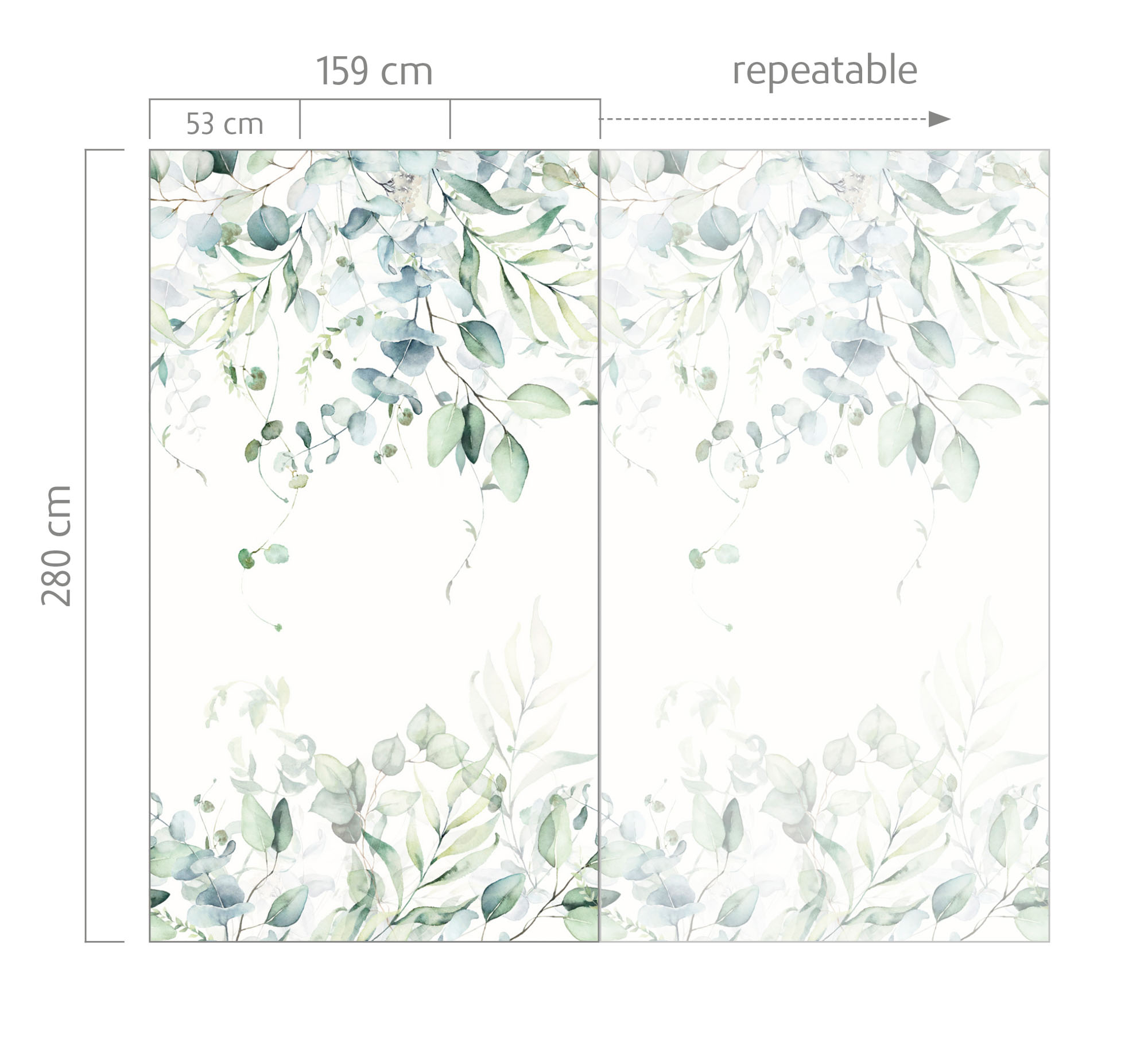 Eukalyptusblätter Wandbild 3 Bahnen Blätterranken Vlies mint