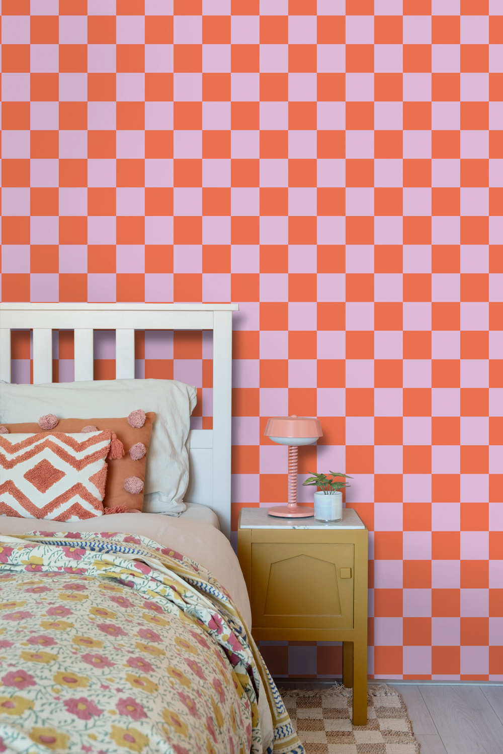 Tapete Schachbrett Tapete lila orange Vlies 130914