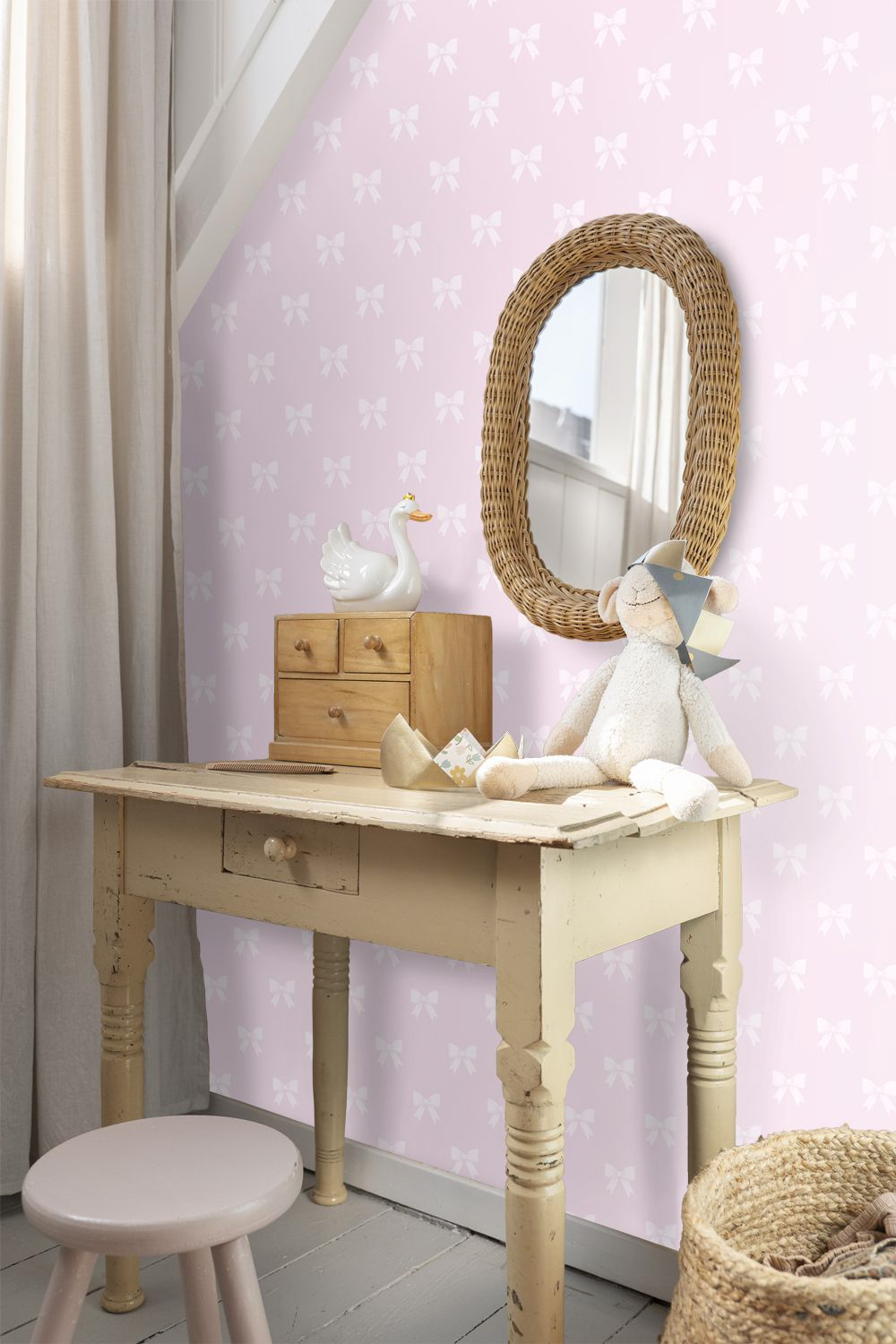 Tapete Schleifen rosa glänzend Vlies 346844