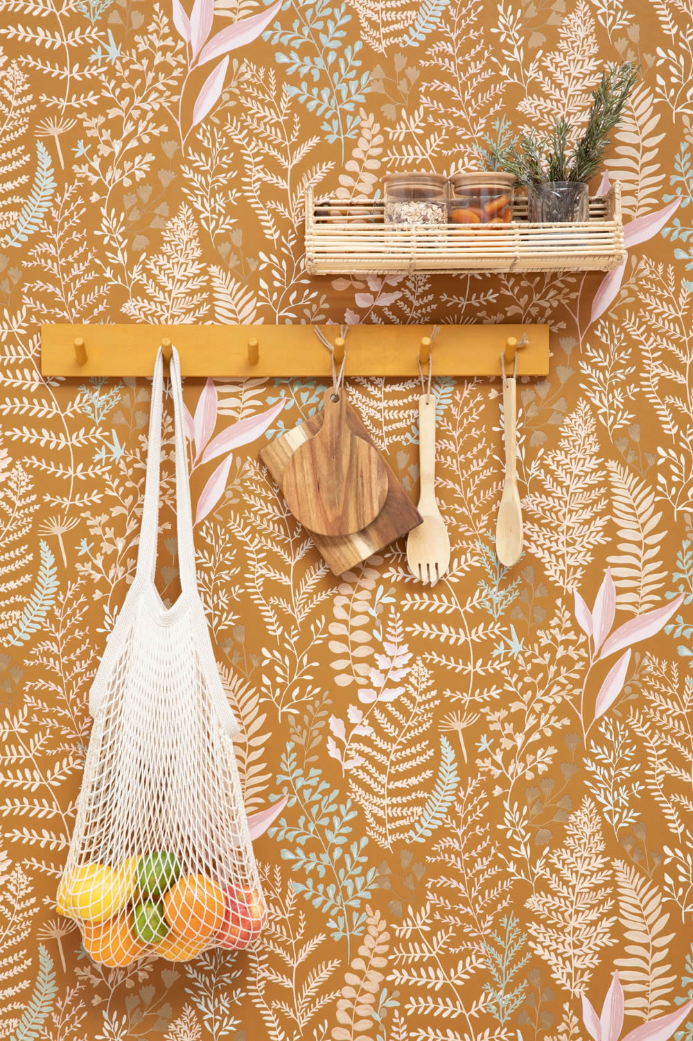Plants and leaves ocher wallpaper Caselio - La Foret Texdecor FRT102922347-36-FRT102922347.1M