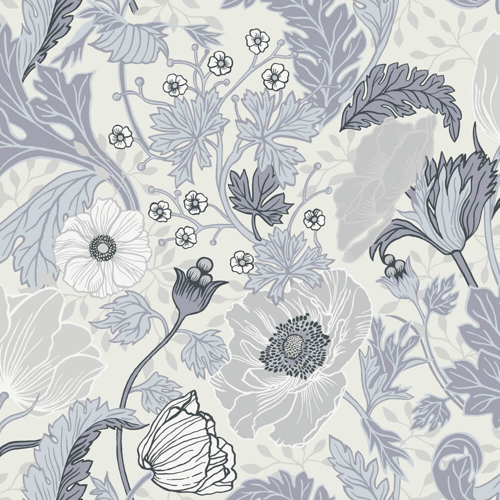 Blassblaue Vliestapete Wildblumenmotive Grönhaga Rasch Textil 044101-23-044101.1M
